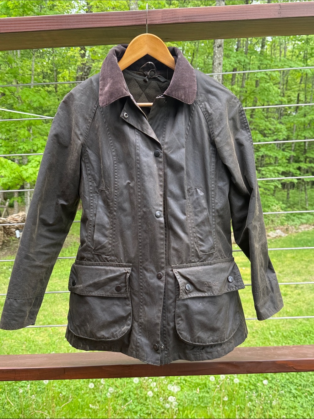 Barbour Brown Waxed Cotton Utility Jacket with Corduroy Collar